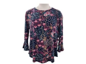 SOUTHERN LADY 3/4 SLEEVE FLORAL PATCH PRINT TOP
