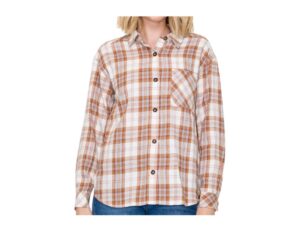 STACCATO LONG SLEEVE BUTTON DOWN PLAID SHIRT
