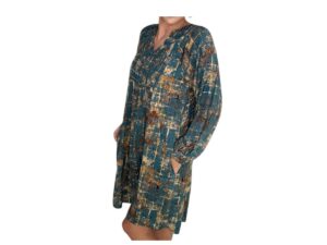 ETHYL LONG SLEEVE SMOCKED FRONT WOVEN PRINT DRESS