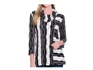 MULTIPLES COWL NECK WAVY JACQUARD KNIT TOP