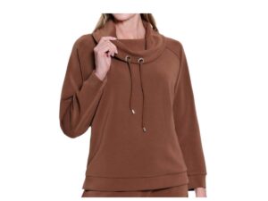 MULTIPLES SUPER SOFT DRAW STRING COWL NECK TOP