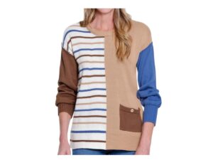 MULTIPLES CREW NECK STRIPE POCKET SWEATER
