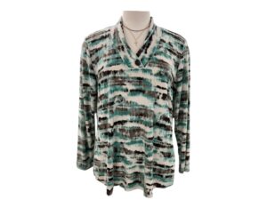 SOUTHERN LADY LONG SLEEVE BUTTON V-NECK PRINT TOP