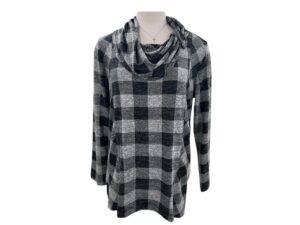 SOUTHERN LADY BUFFALO PLAID COWL NECK SWEATER