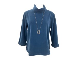 MULTIPLES RICH BLUE RIB KNIT TURTLENECK WITH BUTTONS