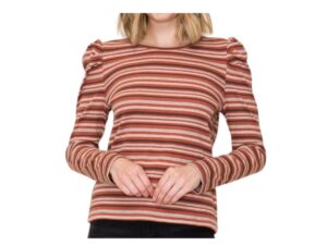 STACCATO CREWNECK PUFF SLEEVE STRIPED TOP