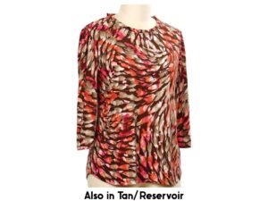 SOUTHERN LADY 3/4 SLEEVE RUFFLE NECK PRINT TOP