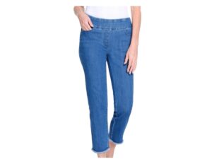 MULTIPLES MID INDIGO FRINGE HEM ANKLE JEAN