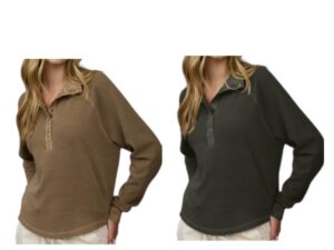 BLUPEPPER MOCK NECK 1/2 SNAP LONG SLEEVE KNIT TOP