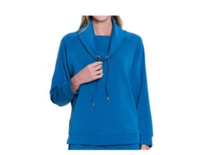 MULTIPLES SUPER SOFT DRAWSTRING COWL NECK TOP