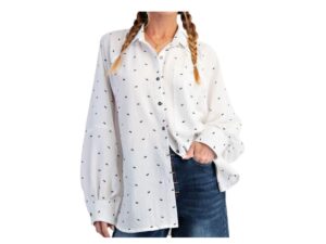 EASEL LONG SLEEVE BOW PRINT SEAMED BLOUSE