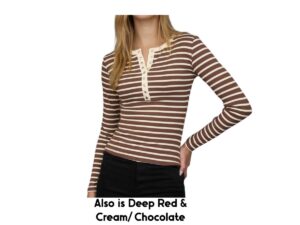 BLUPEPPER STRIPE SNAP HENLEY RIB KNIT TOP