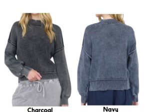 BLUPEPPER WASHED MOCK NECK PULLOVER SWEATER