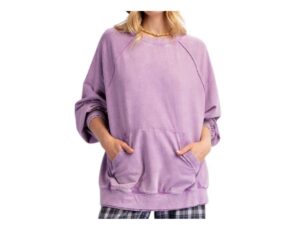 EASEL LONG SLEEVE KANGAROO POCKET MINERAL WASH TOP