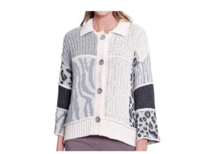 MULTIPLES PATCH PRINT SWEATER JACKET