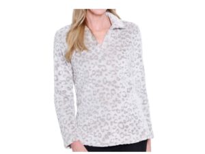 MULTIPLES JOHNNY COLLAR PLUSH KNIT TOP