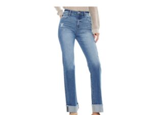 KAN CAN HIGH RISE MEDIUM WASH CUFFED STRAIGHT
