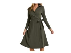 GILLI OLIVE LONG SLEEVE WRAP DRESS