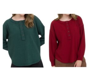 BLUPEPPER LONG SLEEVE EXPOSED SEAM HENLEY