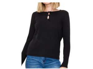 STACCATO KNIT TOP WITH SATIN BOW TRIM