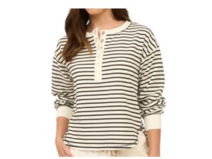 BLUPEPPER LONG SLEEVE STRIPED KNIT HENLEY