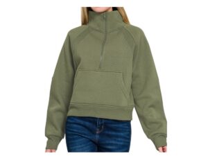ZENANA FLEECE HALF ZIP KANGAROO POCKET SWEATSHIRT