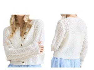 BLUPEPPER EYELET KNIT BUTTON DOWN CARDIGAN