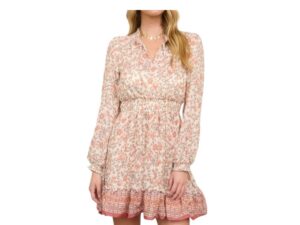 BLUPEPPER LONG SLEEVE BORDER PRINT MINI DRESS
