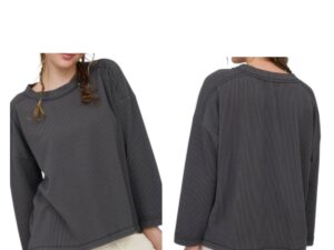 BLUPEPPER LONG SLEEVE CREWNECK RIBBED KNIT TOP