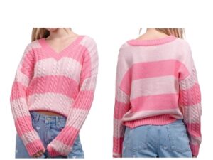 BLUPEPPER V-NECK CABLE STRIPE SWEATER