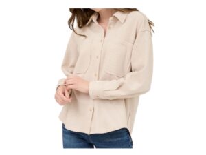 BLUPEPPER RIB KNIT EXPOSED SEAM BUTTON UP