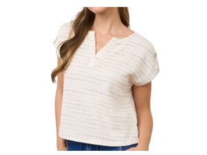 BLUPEPPER MULTI COLOR STITCH SPLIT NECK TOP