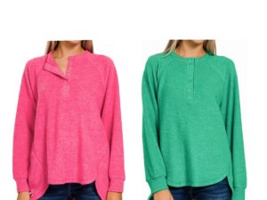 ZENANA HACCI KNIT HENLEY SWEATER