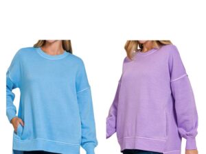 ZENANA PIGMENT DYE HI-LO FLEECE PULLOVER