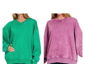 ZENANA ACID WASH OVERSIZED FLEECE PULLOVER