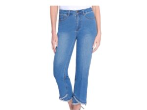 MULTIPLES EMBROIDERED HEM DENIM CROP JEAN