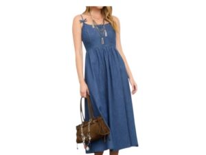 BLUPEPPER DENIM BOW STRAP MIDI DRESS
