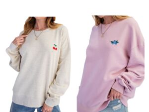 EASEL LONG SLEEVE EMBROIDERED FRUIT SOFT SWEATSHIRT