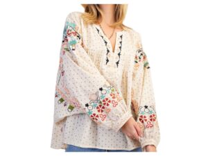 EASEL DOLMAN SLEEVE EMBROIDERED BLOUSE