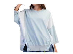 EASEL 3/4 SLEEVE BOW PATCH DETAIL TOP