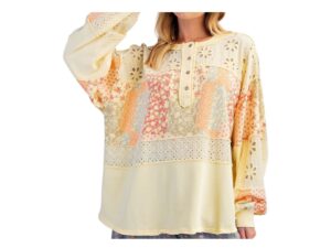 EASEL LONG SLEEVE MIX PRINT BUTTON FRONT TOP
