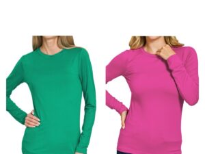 ZENANA BRUSHED MICROFIBER LONG SLEEVE ROUND NECK TEE