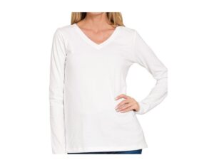 ZENANA COTTON V-NECK LONG SLEEVE TEE