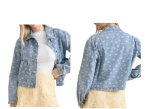 BLUPEPPER FLORAL WASHED BUTTON DOWN JACKET