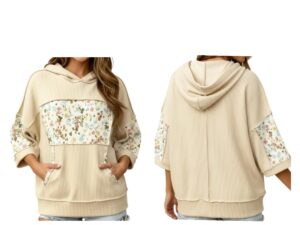 HAPTICS RIB FLORAL HOODIE WITH KANGAROO POCKET