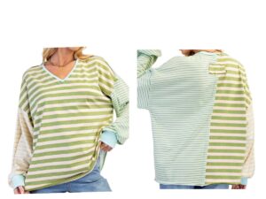 EASEL LONG SLEEVE WASH KNIT MIX STRIPE V-NECK