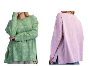 EASEL LONG SLEEVE FLORAL PRINT COTTON TOP