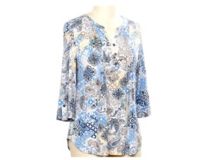 SOUTHERN LADY 3/4 SLEEVE NOTCH NECK PRINT TOP