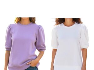 STACCATO FRENCH TERRY PUFF SLEEVE TOP