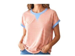 STACCATO SHORT SLEEVE COLOR TRIM STRIPED KNIT
